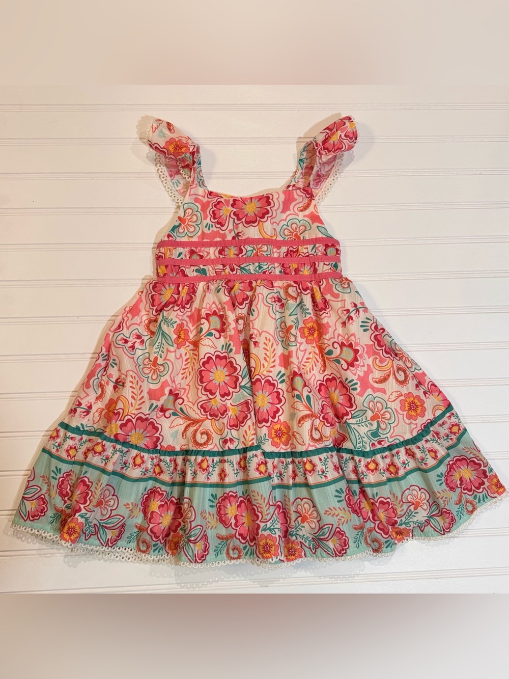 Shabby Chic Girls Floral Dress 4T Pink Boho Cottagecore Twirl Dress